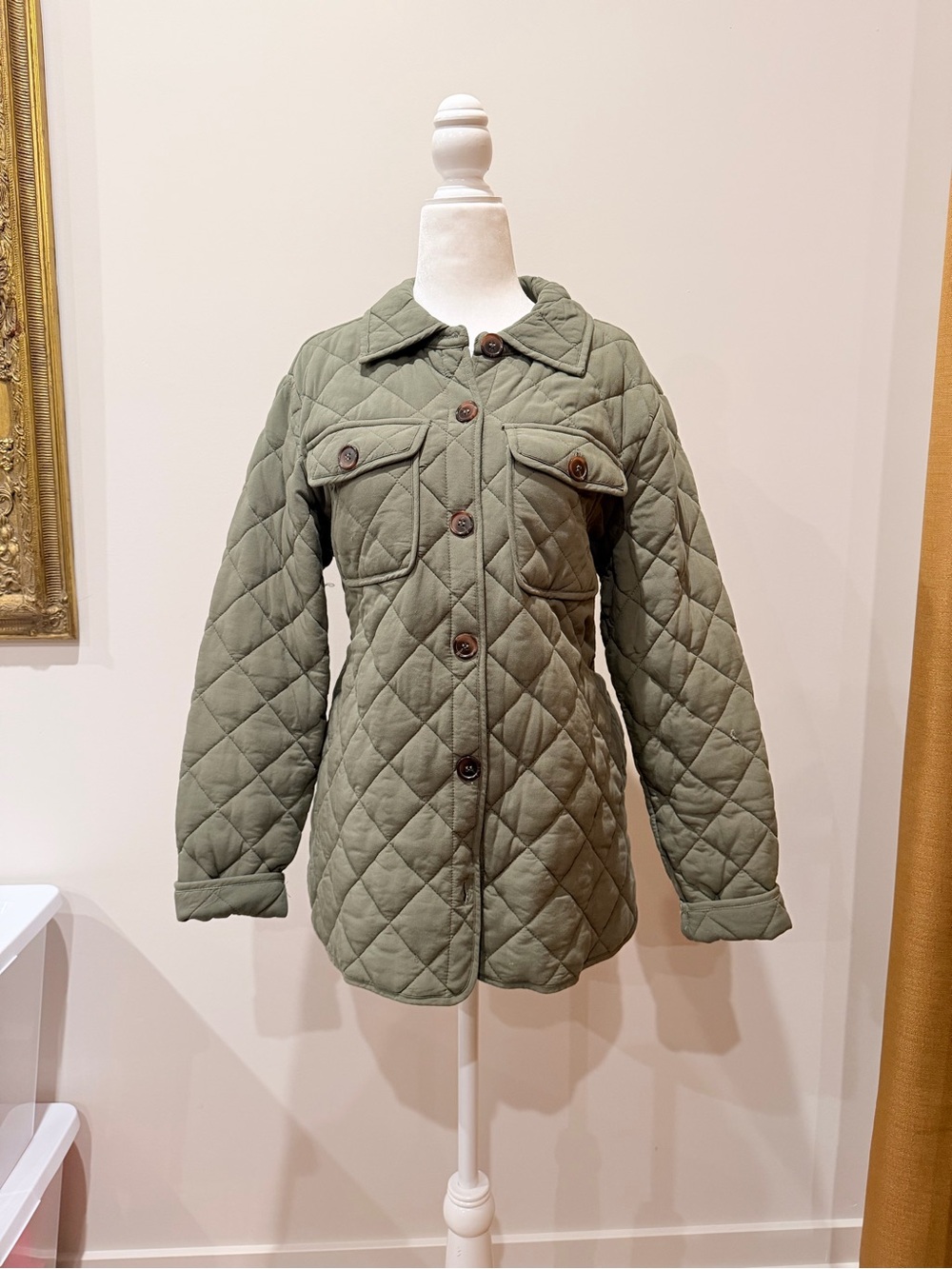 Army Green Quilted Cozy Button-Up Jacket
